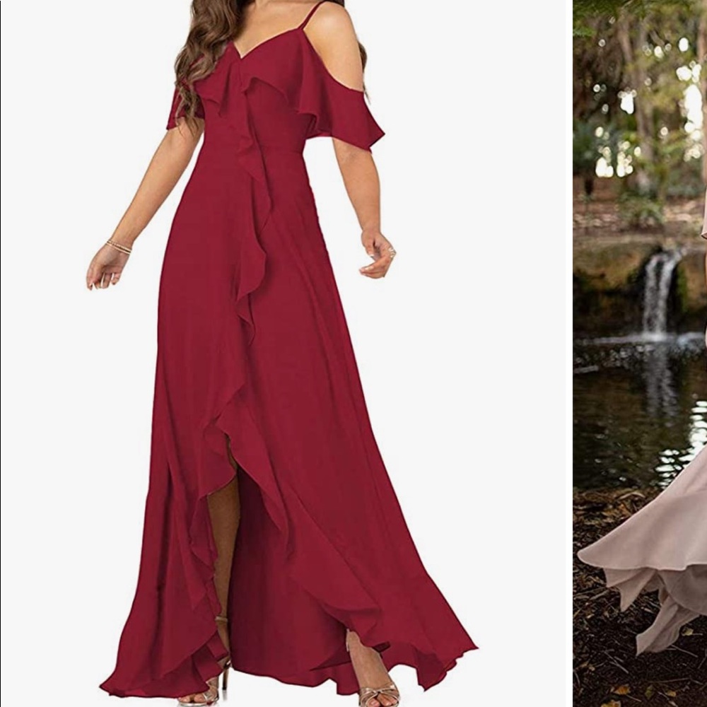 Cold shoulder evening gown